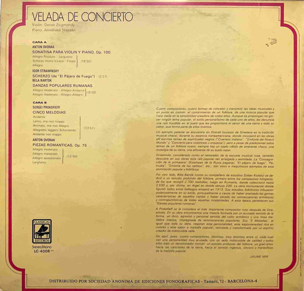 Denes Zsigmondy , Anneliese Nissen - Velada De Concierto | Classical Records (LC-4008) - 4