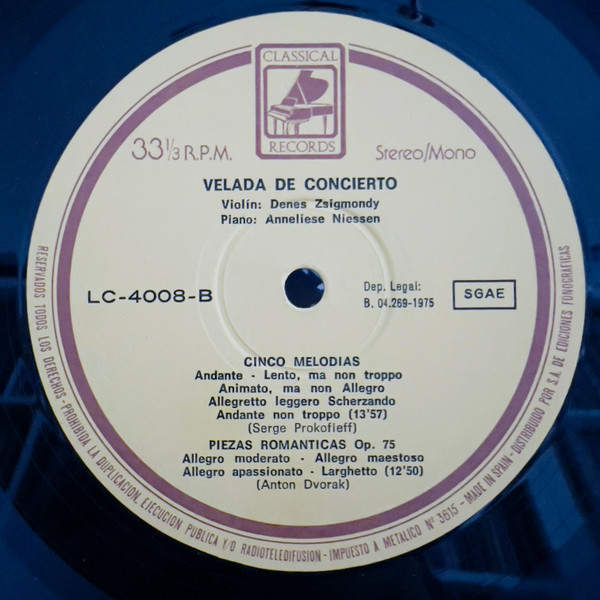 Denes Zsigmondy , Anneliese Nissen - Velada De Concierto | Classical Records (LC-4008) - 3