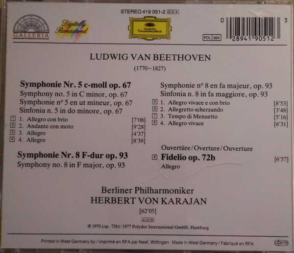 Ludwig van Beethoven / Herbert von Karajan / Berliner Philharmoniker - Symphonies Nos. 5 & 8 / Ouvertüre "Fidelio" | Deutsche Grammophon (419 051-2) - 2