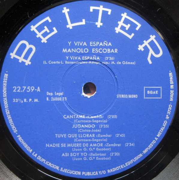 Manolo Escobar - Y Viva España | Belter (22.759) - 3