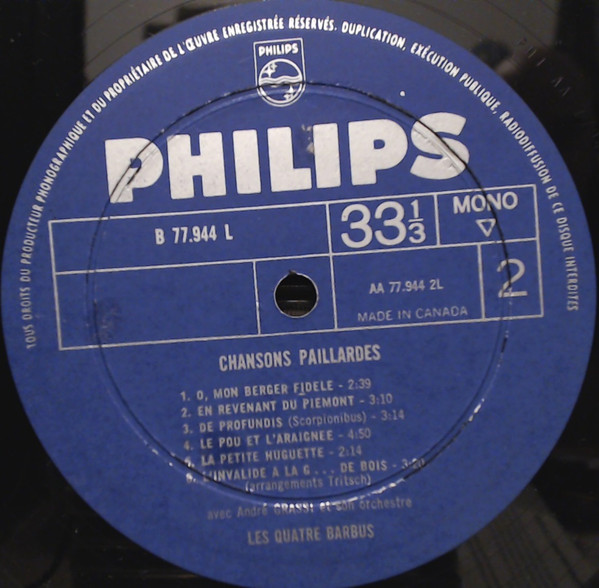 Les Quatre Barbus - Chanson Paillardes | Philips (B 77.944 L) - 4