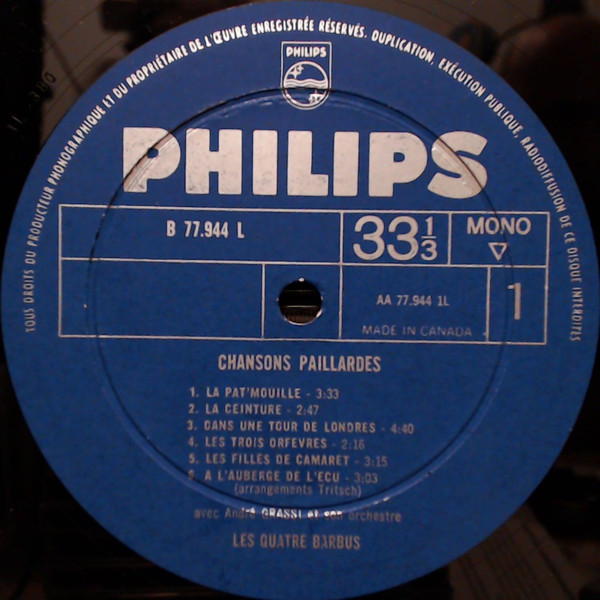 Les Quatre Barbus - Chanson Paillardes | Philips (B 77.944 L) - 3