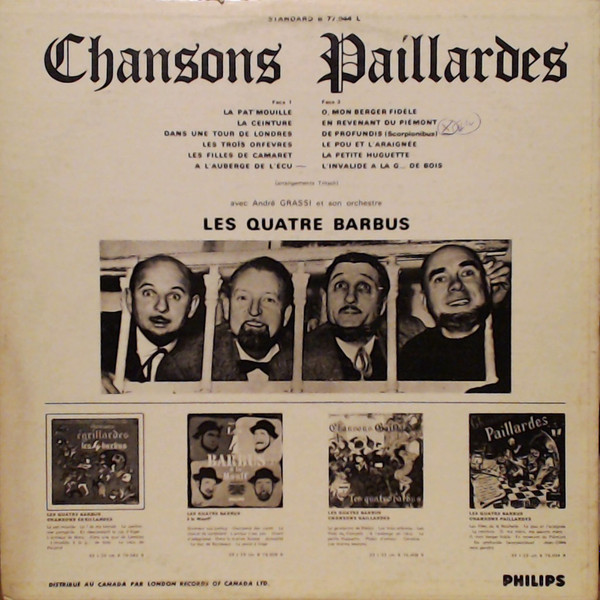 Les Quatre Barbus - Chanson Paillardes | Philips (B 77.944 L) - 2