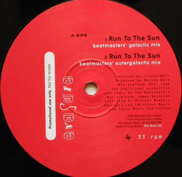 Erasure - Run To The Sun | Mute (P12 Mute 153) - main