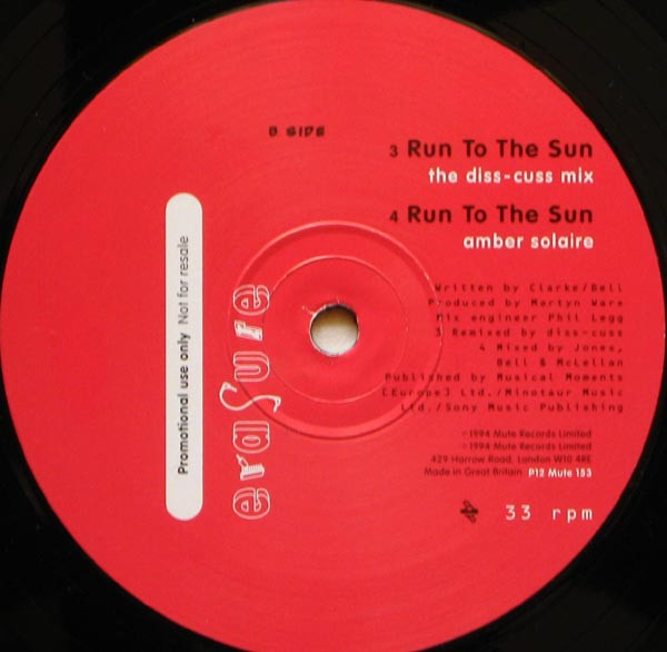 Erasure - Run To The Sun | Mute (P12 Mute 153) - 2