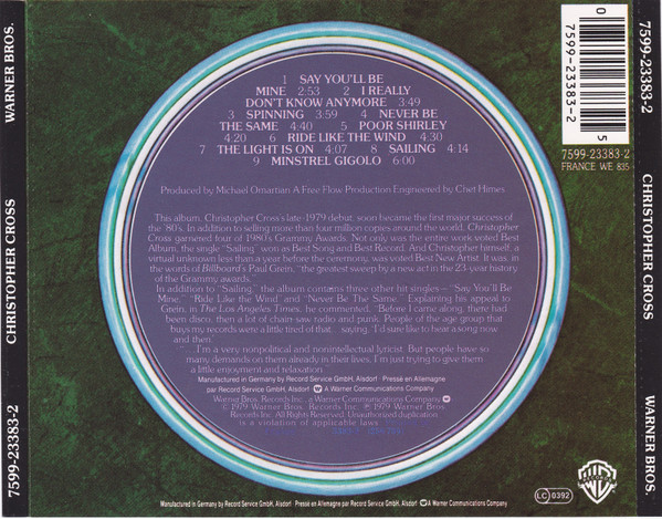 Christopher Cross - Christopher Cross | Warner Bros. Records (7599-23383-2) - 2