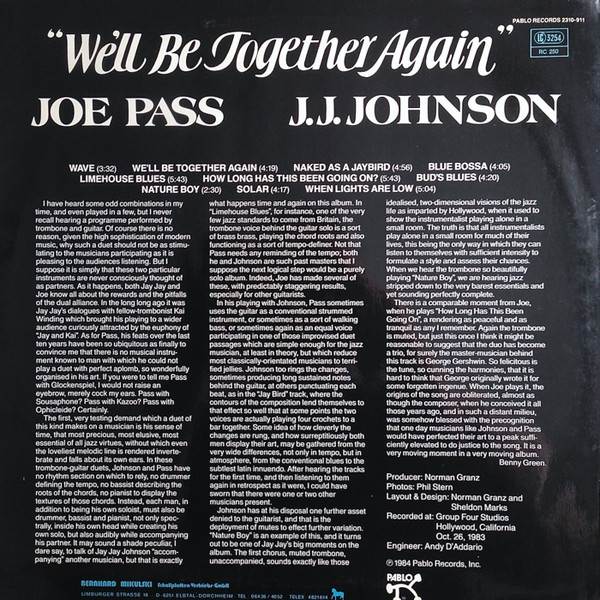 Joe Pass & J.J. Johnson - We'll Be Together Again | Pablo Records (2310-911) - 2 Joe Pass & J.J. Johnson - We'll Be Together Again | Pablo Records (2310-911) - 2