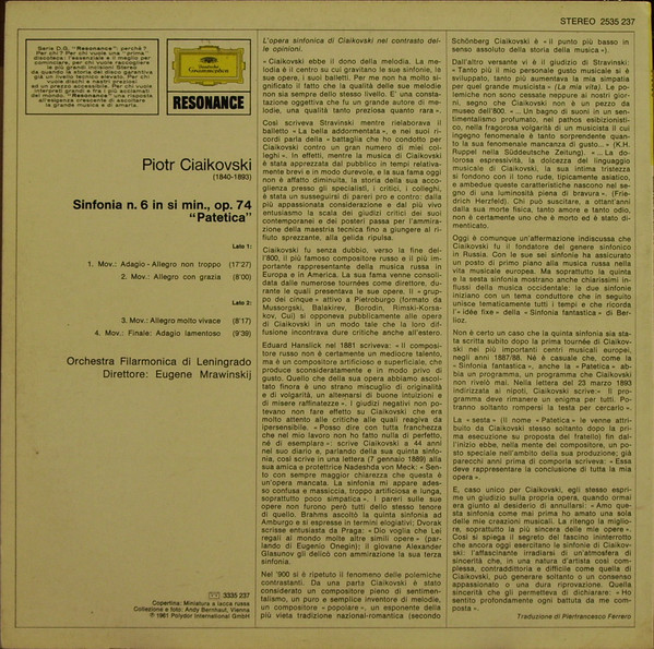 Pyotr Ilyich Tchaikovsky - Leningrad Philharmonic Orchestra , Evgeny Mravinsky - Sinfonia n. 6 >>Patetica<< | Deutsche Grammophon (2535 237) - 2
