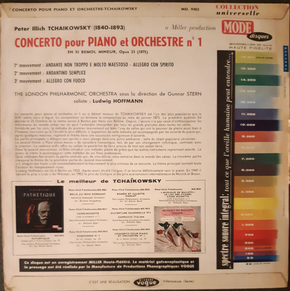 Pyotr Ilyich Tchaikovsky , London Philharmonic Orchestra  Direction: Gunnar Staern  Soliste: Ludwig Hoffmann - Concerto Pour Piano N°1 Opus 23 | Mode Disques (MD. 9053) - 2