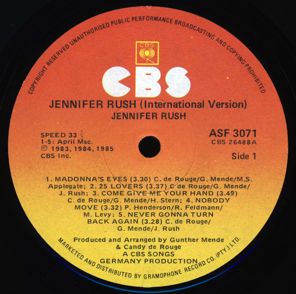 Jennifer Rush - Jennifer Rush (International Version) | CBS (ASF 3071) - 3