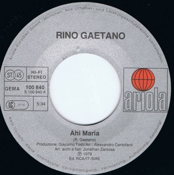 Rino Gaetano - Ahi Maria | Ariola (100 840) - 2