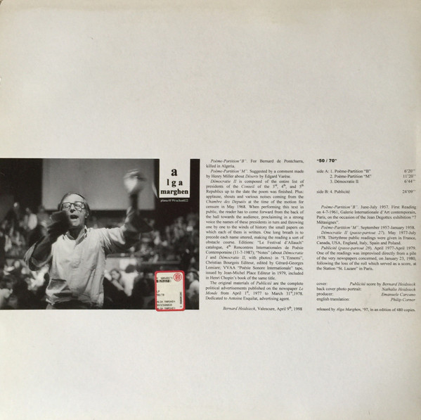 Bernard Heidsieck - 50/70 | Alga Marghen (plana-H 9vocson022) - 2 Bernard Heidsieck - 50/70 | Alga Marghen (plana-H 9vocson022) - 2