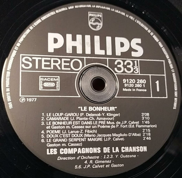 Les Compagnons De La Chanson - Le Bonheur | Philips (9120 260) - 4