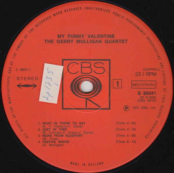 Gerry Mulligan Quartet - My Funny Valentine 1958-1962 | CBS (CBS 88041) - 2 Gerry Mulligan Quartet - My Funny Valentine 1958-1962 | CBS (CBS 88041) - 2