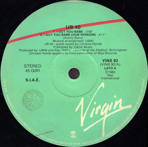 UB40 Guest Vocals By Chrissie Hynde - I Got You Babe | Virgin (VINX 92) - 4 UB40 Guest Vocals By Chrissie Hynde - I Got You Babe | Virgin (VINX 92) - 4