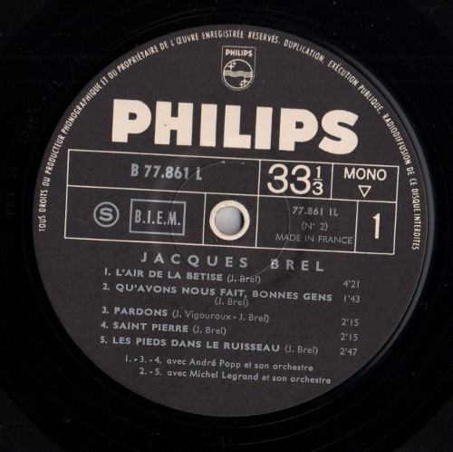Jacques Brel - N°2 | Philips (B 77.861 L) - 3