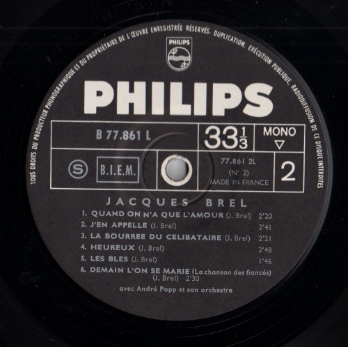 Jacques Brel - N°2 | Philips (B 77.861 L) - 4