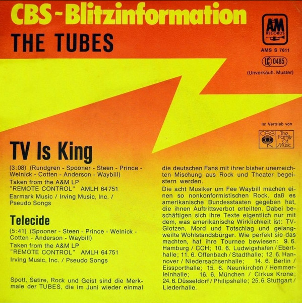 The Tubes - TV Is King | A&M Records (AMS 7611) - 2