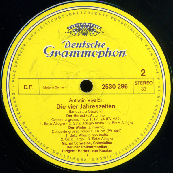 Antonio Vivaldi / Michel Schwalbé • Berliner Philharmoniker • Herbert von Karajan - Le Quattro Stagioni | Deutsche Grammophon (2530 296) - 4