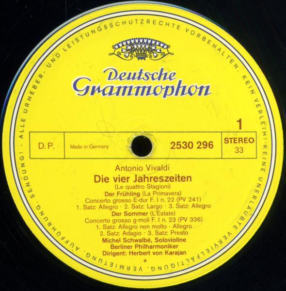 Antonio Vivaldi / Michel Schwalbé • Berliner Philharmoniker • Herbert von Karajan - Le Quattro Stagioni | Deutsche Grammophon (2530 296) - 3