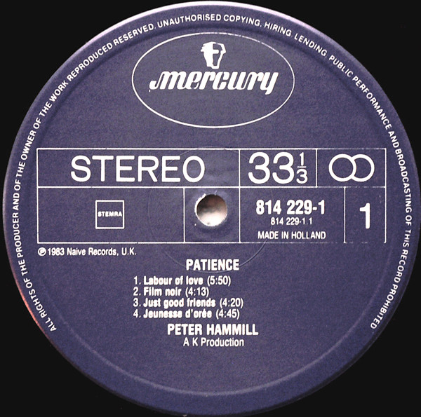 Peter Hammill - Patience | Mercury (814 229-1) - 3