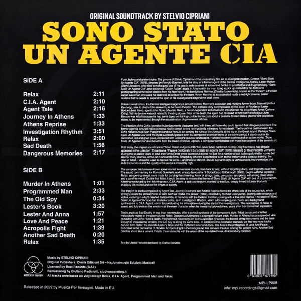 Stelvio Cipriani - Sono Stato Un Agente CIA | Musica Per Immagini (MPI-LP008) - 2