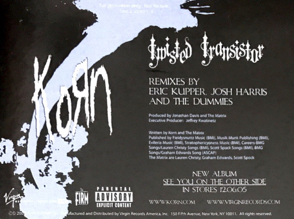 Korn - Twisted Transistor (Remixes) | Virgin (0946 3 43769 1 4) - 3