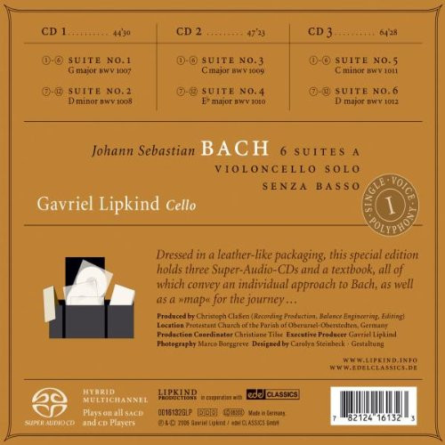 Johann Sebastian Bach , Gavriel Lipkind - 6 Suites A Violoncello Solo Senza Basso | Edel Classics (0016132GLP) - 2