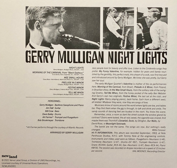 Gerry Mulligan - Night Lights | New Land (NEWLAND001) - 2