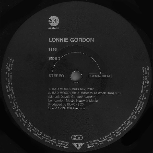 Lonnie Gordon - Bad Mood | EastWest (PM 1195) - 2
