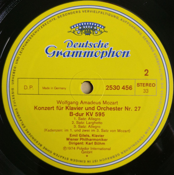 Wolfgang Amadeus Mozart - Emil Gilels , Elena Gilels , Karl Böhm , Wiener Philharmoniker - Klavierkonzert B-dur = Piano Concerto In B Flat Major KV 595 / Konzert Für Zwei Klaviere Es-dur = Concerto For Two Pianos In E Flat Major KV 365 | Deutsche Grammophon (2530 456)