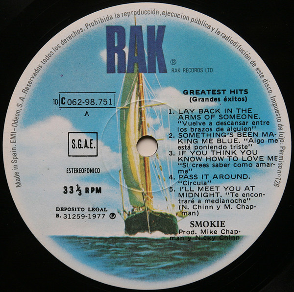 Smokie - Greatest Hits = Grandes Exitos - Vinilo | RAK (10 C 062-98751) - 3