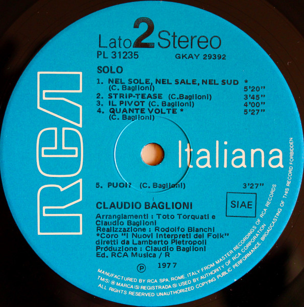 Claudio Baglioni - Solo | RCA Italiana (PL 31235) - 4 Claudio Baglioni - Solo | RCA Italiana (PL 31235) - 4