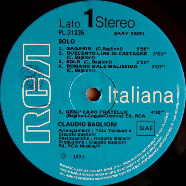 Claudio Baglioni - Solo | RCA Italiana (PL 31235) - 3 Claudio Baglioni - Solo | RCA Italiana (PL 31235) - 3