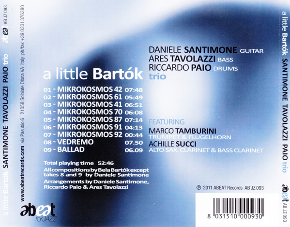Daniele Santimone Ares Tavolazzi Riccardo Paio Trio - A Little Bartók | Abeat Records (AB JZ 093) - 2 Daniele Santimone Ares Tavolazzi Riccardo Paio Trio - A Little Bartók | Abeat Records (AB JZ 093) - 2