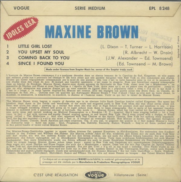 Maxine Brown - Little Girl Lost | Disques Vogue (EPL 8248) - 2