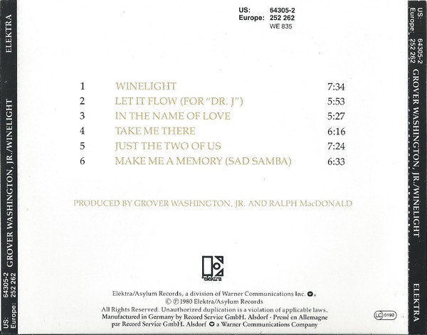 Grover Washington, Jr. - Winelight | Elektra (64305-2) - 2
