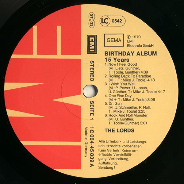 The Lords - Birthday Album 15 Years | EMI (1C 064-45 839) - 3