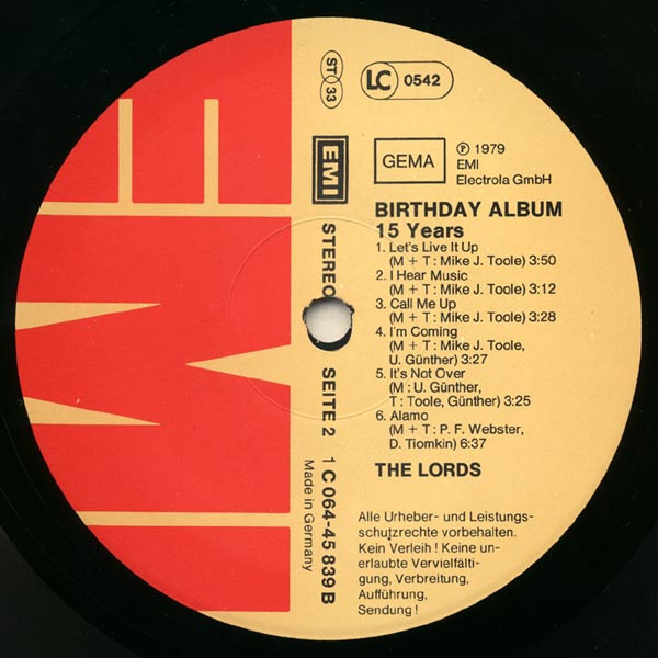 The Lords - Birthday Album 15 Years | EMI (1C 064-45 839) - 4