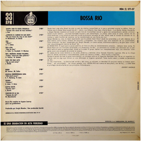 Bossa Rio - Bossa Rio | A&M Records (HDA (S) 371-37) - 2