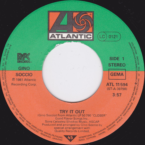 Gino Soccio - Try It Out | Atlantic (ATL 11 594) - 2