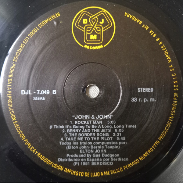 Elton John , John Lennon - "John & John" - Vinilo | DJM Records (DJL-7049) - 4 Elton John , John Lennon - "John & John" - Vinilo | DJM Records (DJL-7049) - 4