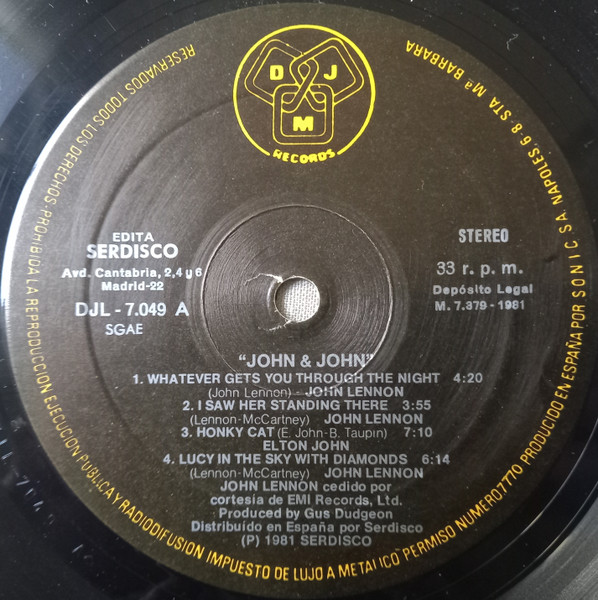 Elton John , John Lennon - "John & John" - Vinilo | DJM Records (DJL-7049) - 3 Elton John , John Lennon - "John & John" - Vinilo | DJM Records (DJL-7049) - 3