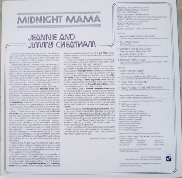 Jeannie & Jimmy Cheatham - Midnight Mama | Concord Jazz (CJ 297) - 2