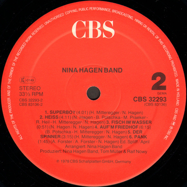 Nina Hagen Band - Nina Hagen Band | CBS (CBS 32293) - 4 Nina Hagen Band - Nina Hagen Band | CBS (CBS 32293) - 4