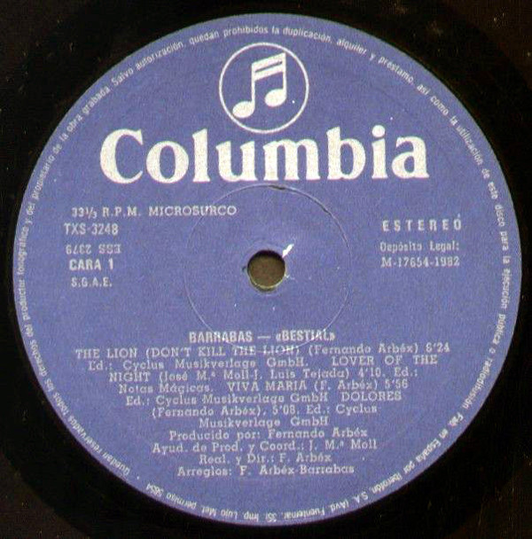 Barrabas - Bestial | Columbia (TXS 3248)