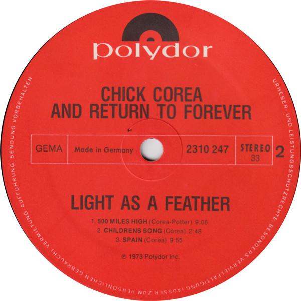 Chick Corea , Return To Forever - Light As A Feather | Polydor (2310 247) - 4