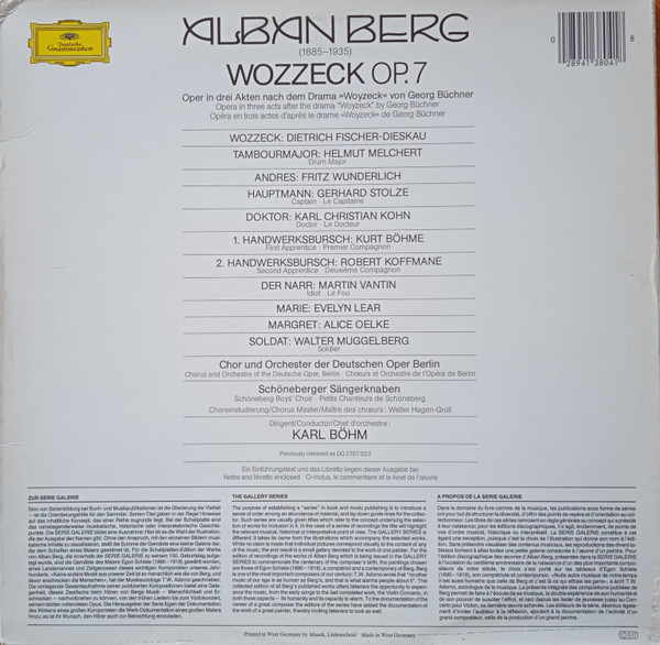 Alban Berg - Dietrich Fischer-Dieskau , Evelyn Lear , Karl Kohn , Helmut Melchert , Gerhard Stolze , Fritz Wunderlich , Chor der Deutschen Oper Berlin und Orchester Der Deutschen Oper Berlin , Karl Böhm - Wozzeck | Deutsche Grammophon (413-804-1) - 3 Alban Berg - Dietrich Fischer-Dieskau , Evelyn Lear , Karl Kohn , Helmut Melchert , Gerhard Stolze , Fritz Wunderlich , Chor der Deutschen Oper Berlin und Orchester Der Deutschen Oper Berlin , Karl Böhm - Wozzeck | Deutsche Grammophon (413-804-1) - 3