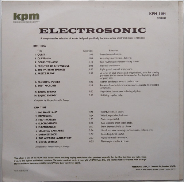Don Harper / Li De La Russe / Nikki St. George - Electrosonic | KPM Music (KPM 1104) - 2 Don Harper / Li De La Russe / Nikki St. George - Electrosonic | KPM Music (KPM 1104) - 2
