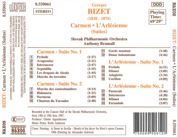 Georges Bizet , Slovak Philharmonic Orchestra , Anthony Bramall - Carmen & L'Arlésienne (Suites) | Naxos (8.550061) - 2